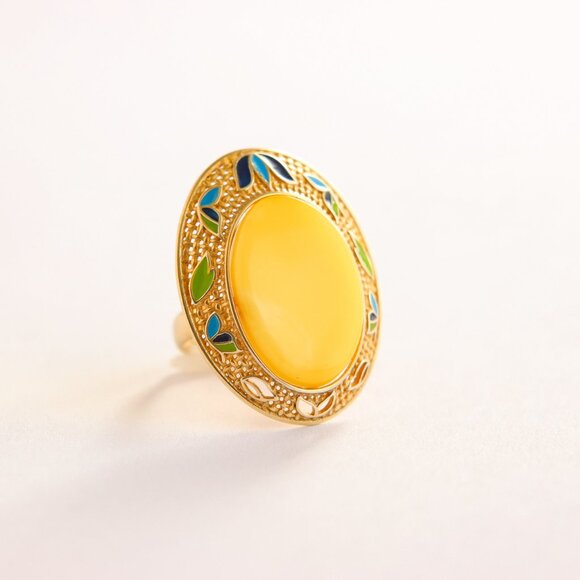 Baltic Butterscotch Amber Gold Avant Garde Ring - Picture 7 of 7